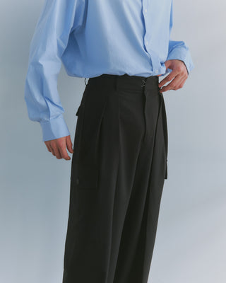 Two Tuck Draping Cargo Slacks / Polyester & Rayon Blend